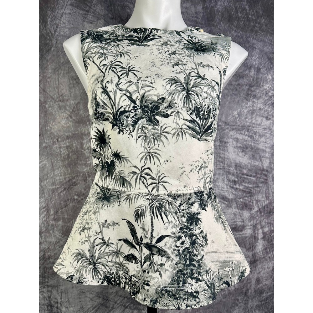 Adam Lippes Peplum Top Womens 6 US / 10 UK / 38 Palm Tree Toile Tank Ivory Black